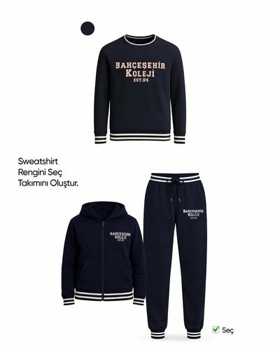 Bahçeşehir Koleji 3'lü 2 İplik Kolej Seti: Kolej Ceketi + Sweatshirt + Eşofman Altı