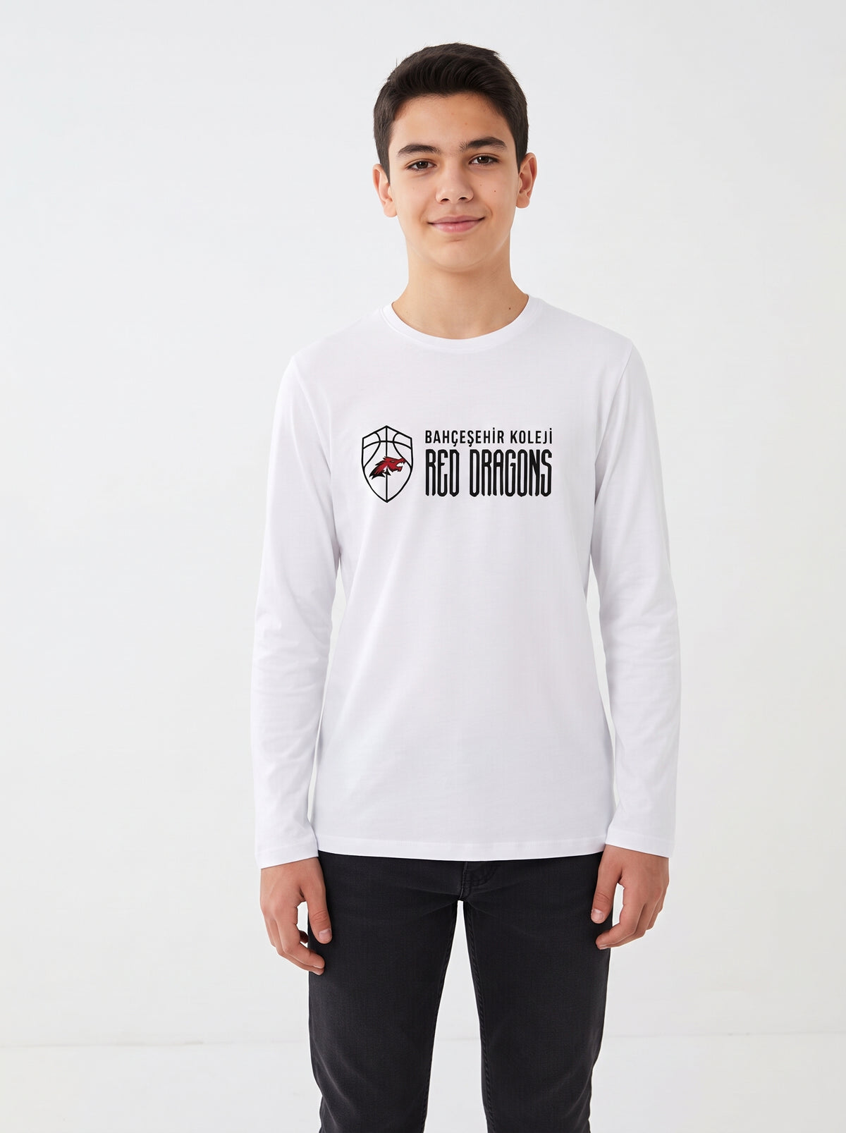 Bahçeşehir Red Dragons Logo Baskılı Lacoste Kumaş Sweatshirt (Mevsimlik)