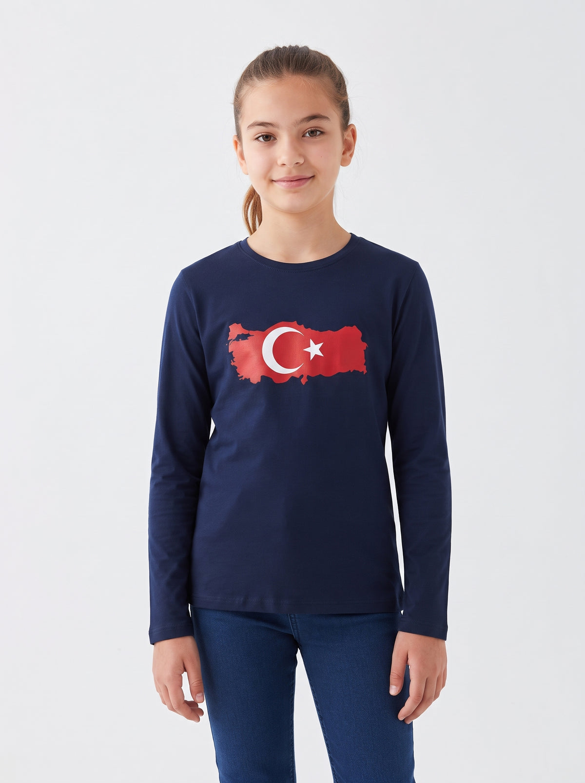 Türk Bayrağı Baskılı Lacoste Kumaş Sweatshirt (Mevsimlik)