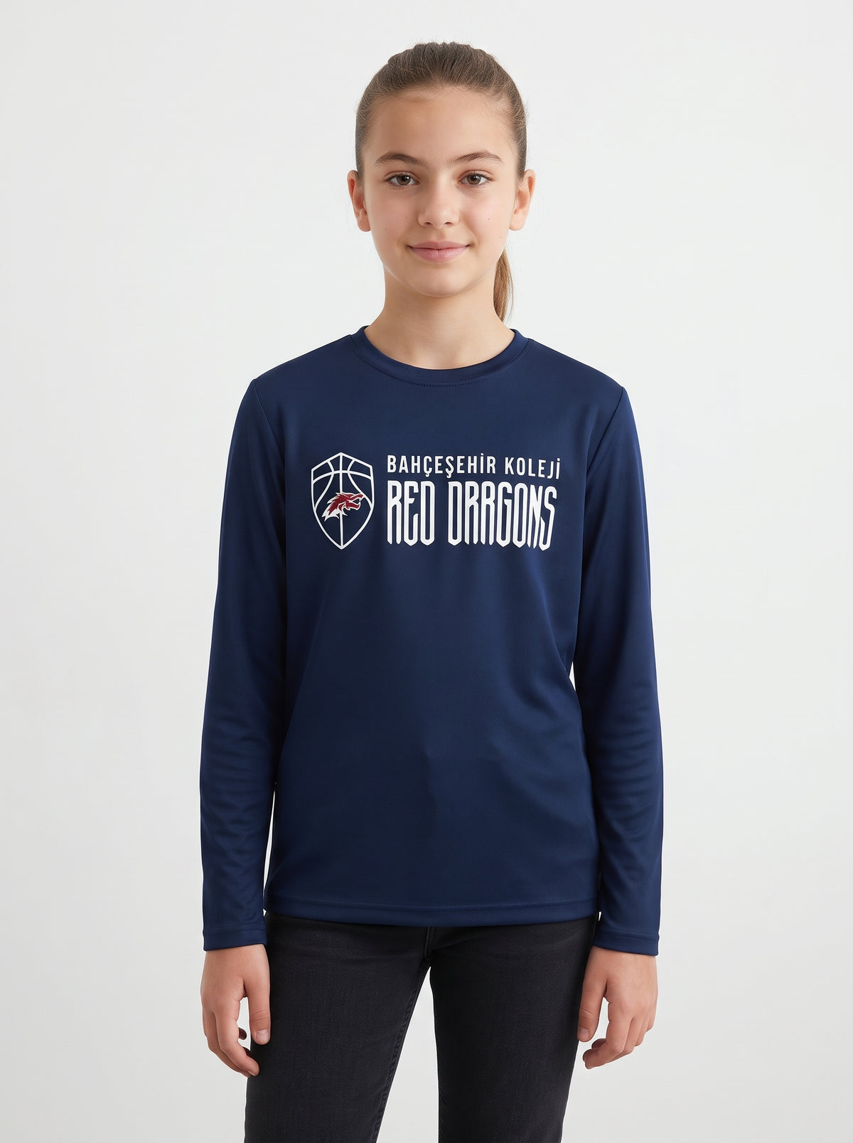 Bahçeşehir Red Dragons Logo Baskılı Lacoste Kumaş Sweatshirt (Mevsimlik)