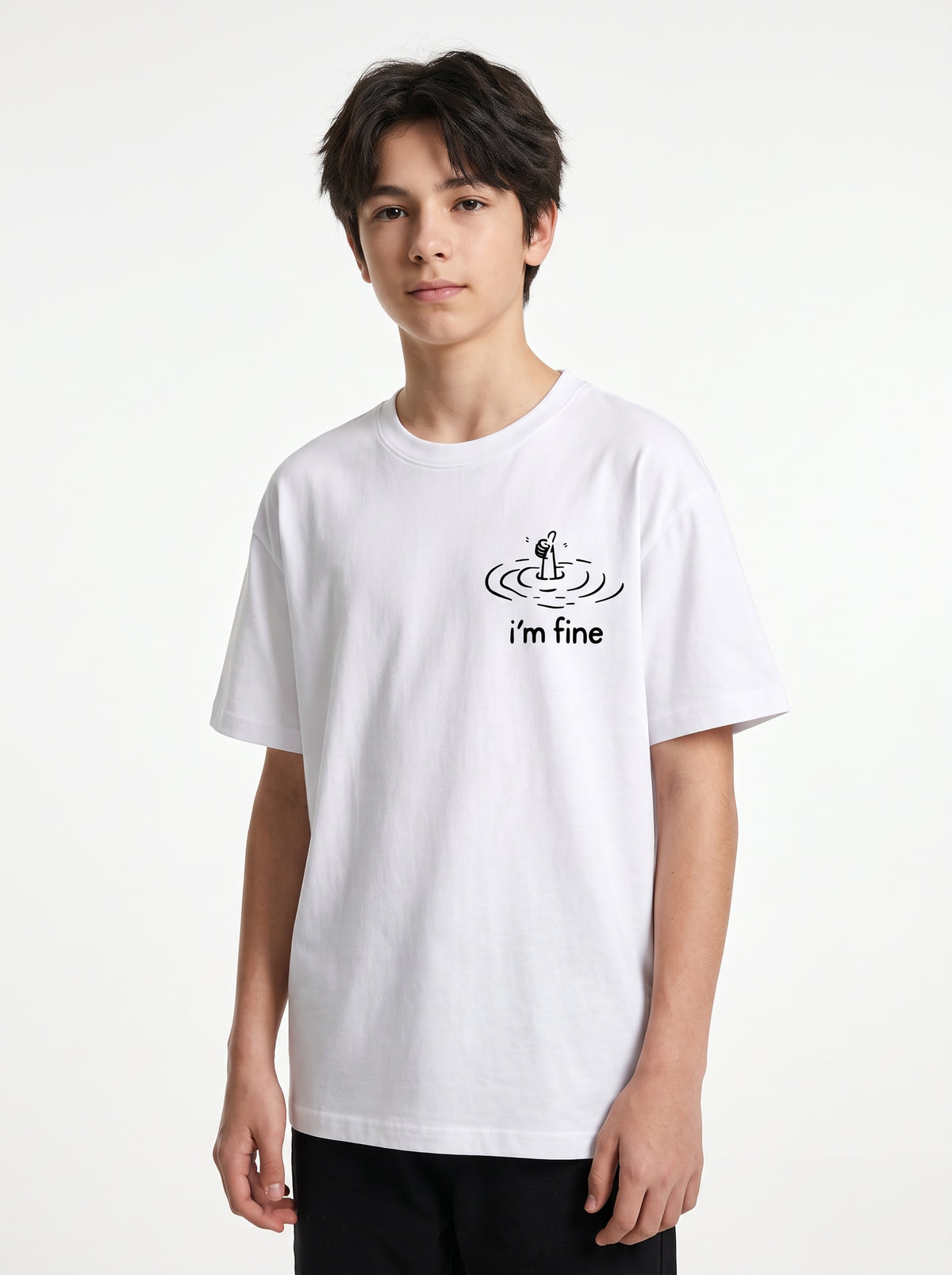 I'm Fine Minimal Baskılı Beyaz Tişört