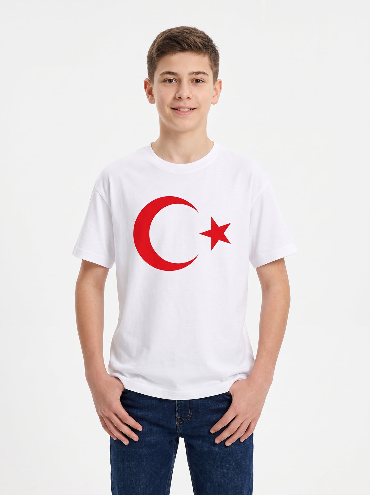 Türk Bayrağı Ay Yıldız Baskılı Beyaz Tişört