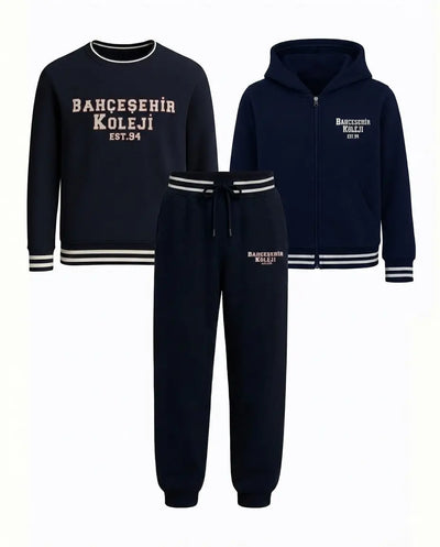 Bahçeşehir Koleji 3'lü 3 İplik Kolej Seti: Kolej Ceketi + Sweatshirt + Eşofman Altı