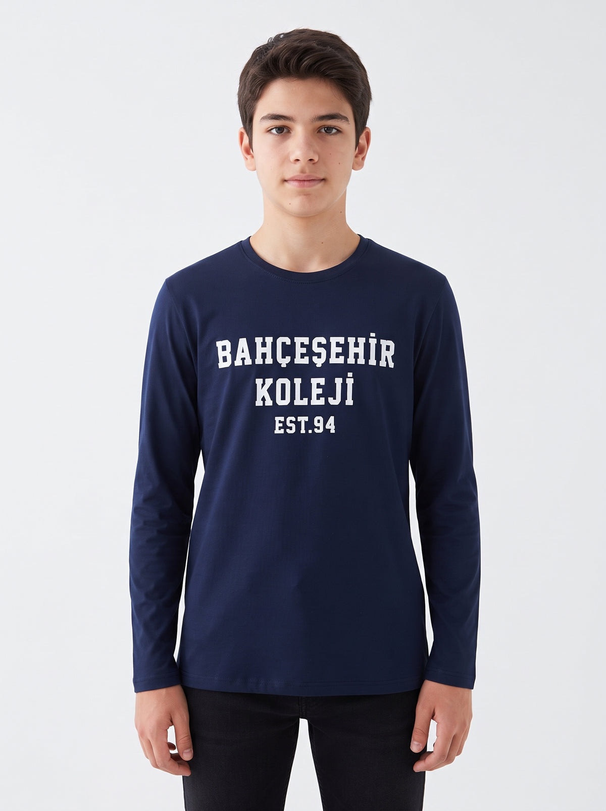 Bahçeşehir Koleji Beyaz Yazı Baskılı Lacoste Kumaş Sweatshirt (Mevsimlik)