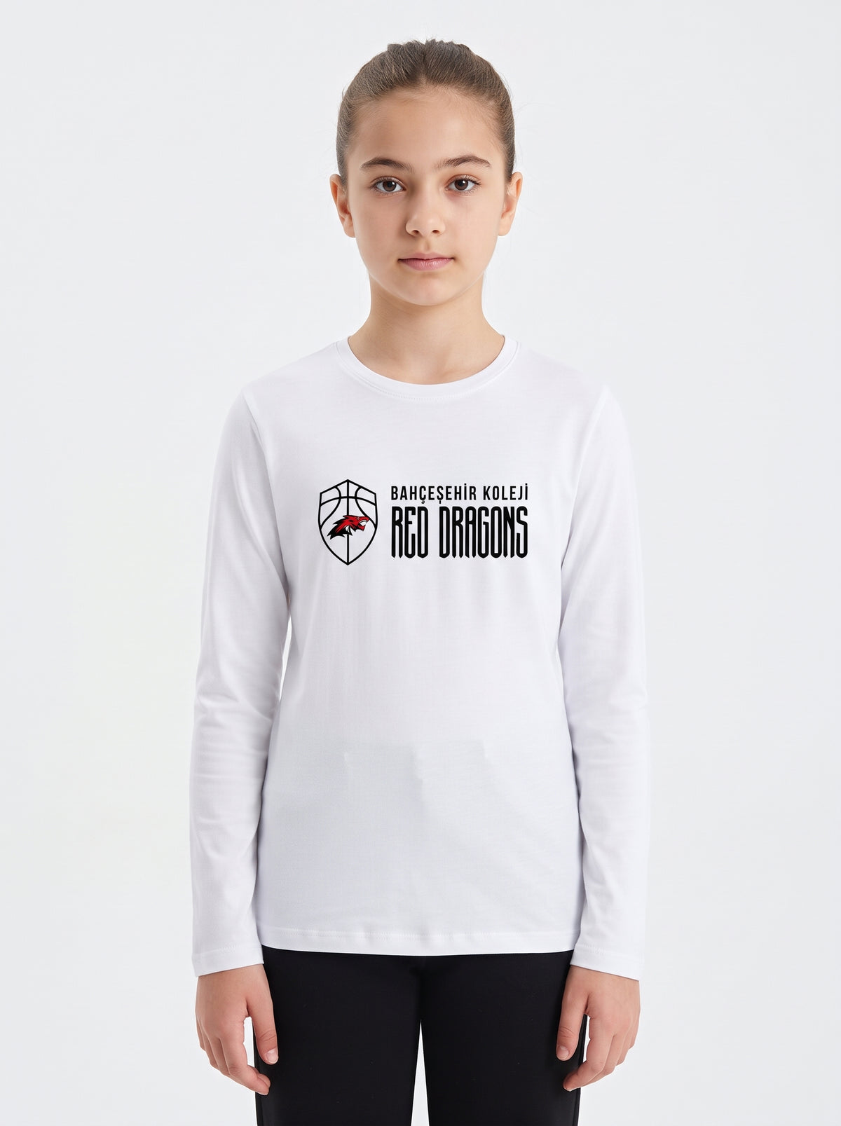 Bahçeşehir Red Dragons Logo Baskılı Lacoste Kumaş Sweatshirt (Mevsimlik)